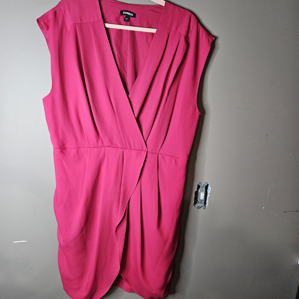 Express Pink Solid V-Neck Sleeveless Elastic Waist Dress Women's XL Ptp 23"